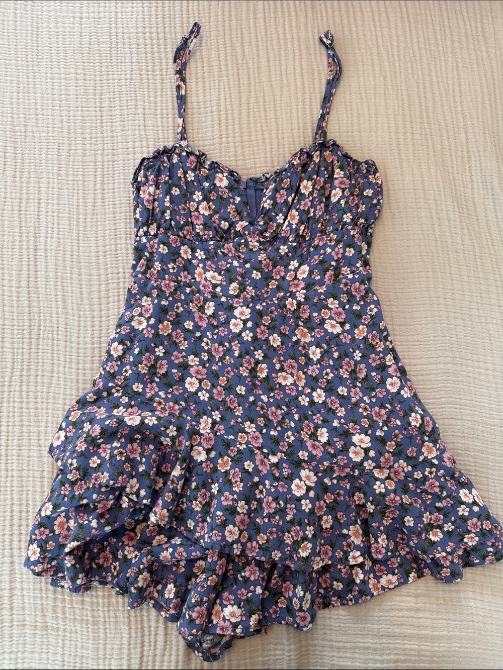 Altar'd State Navy Floral Romper with Pink & Cream Blossoms